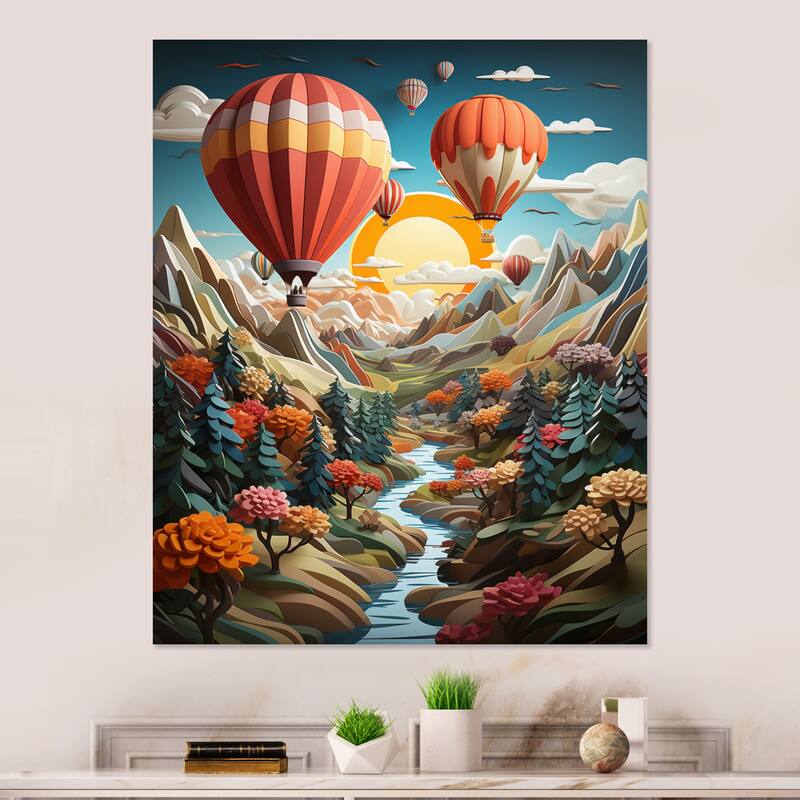Designart "Orange Hot Air Ballon Collage I" Hot Air Balloon Metal Wall Art
