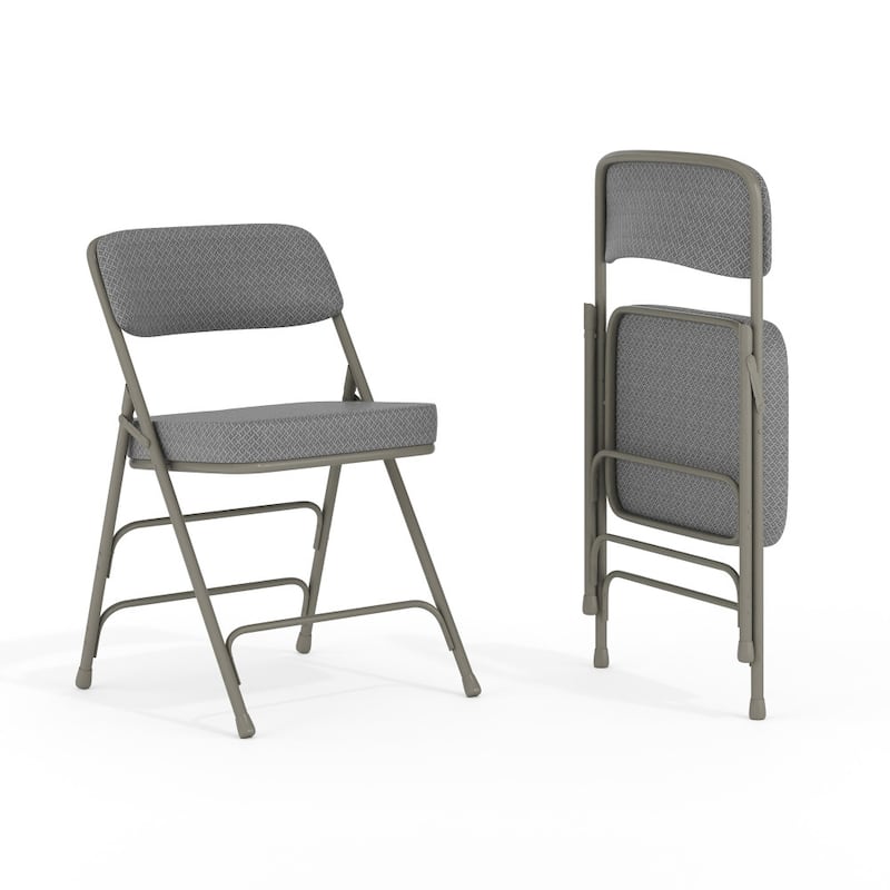 2 Pack Curved Triple Braced & Double Hinged Upholstered Metal Folding Chair - Grey Fabric/ Grey Frame