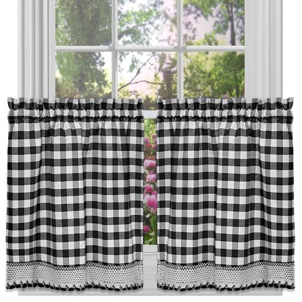 slide 2 of 28, Buffalo Check Gingham Kitchen Curtain Tier Pairs, 58x36 Inches - 58x36 Inches Black
