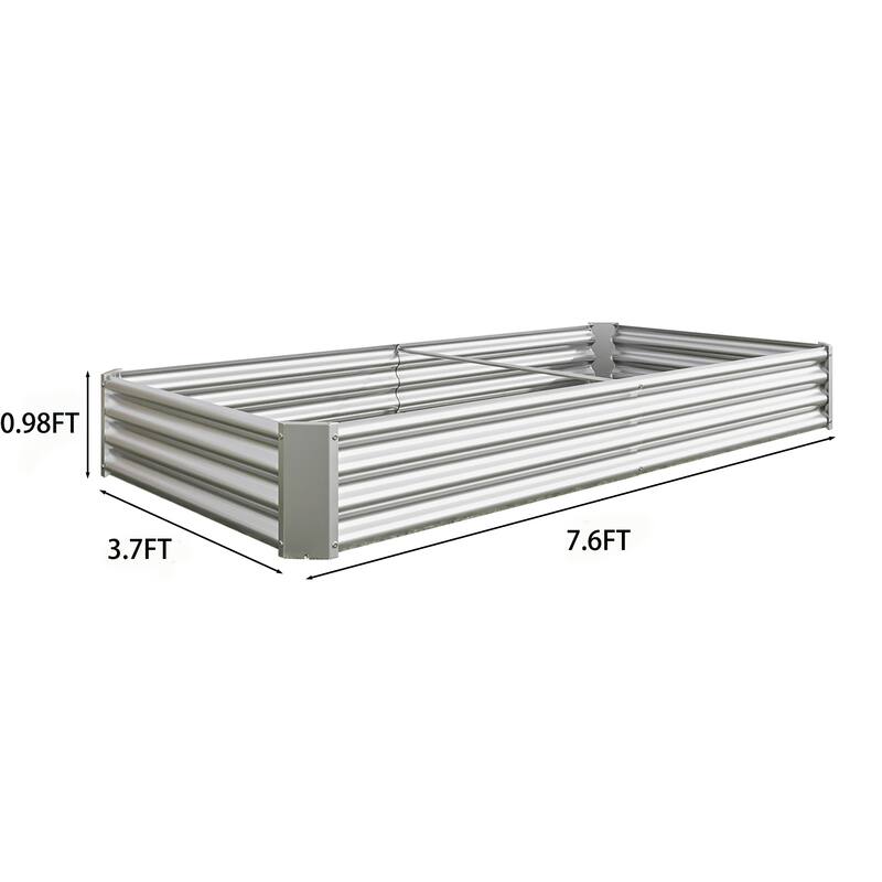 7.6x3.7x0.98ft Metal Raised Garden Bed Kit - for Flowers, Veggies & Herbs (Silver)