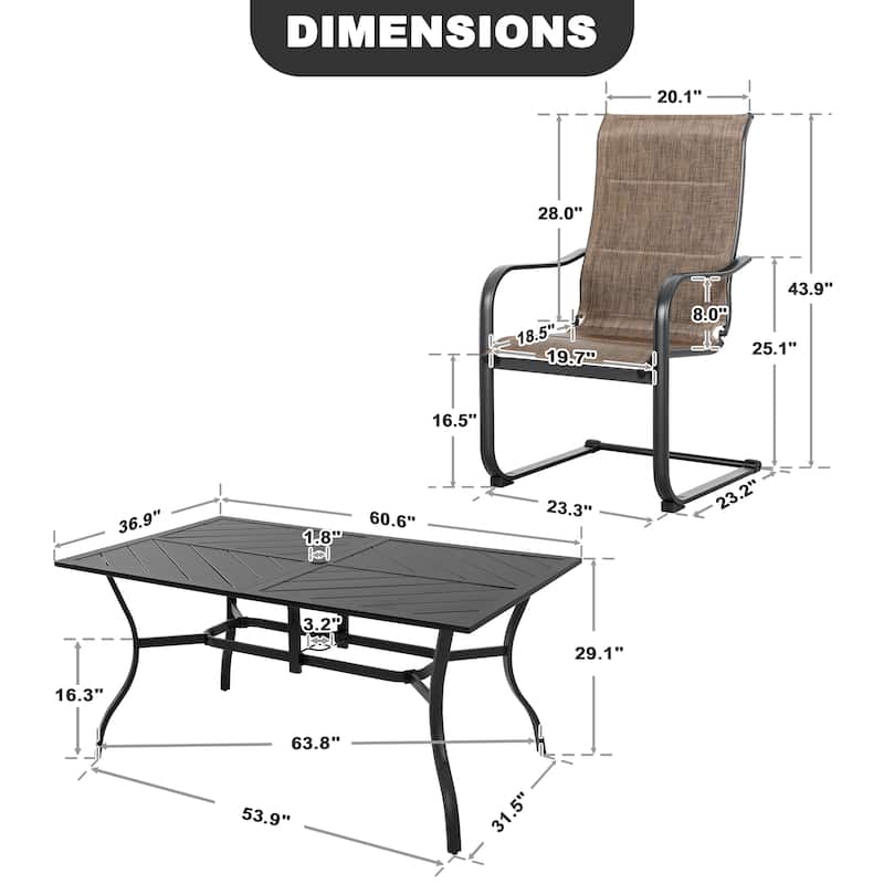 7-Piece Metal Padded Textilene Patio Dining Set with Umbrella Hole