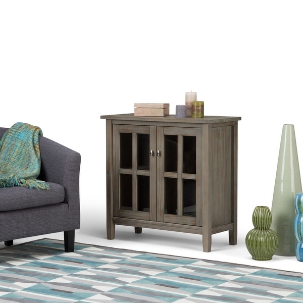WYNDENHALL Norfolk SOLID WOOD 32 inch Wide Transitional Low Storage Cabinet - 32"w x 14"d x 31" h. Opens flyout.