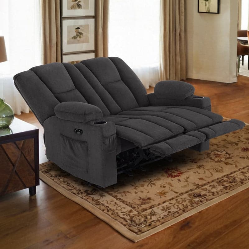 MCombo Electric Power Reclining Sofa with Massage and Lumbar Heat, Fabric 6015/6025/6035/6045 - Loveseat Recliner - Grey