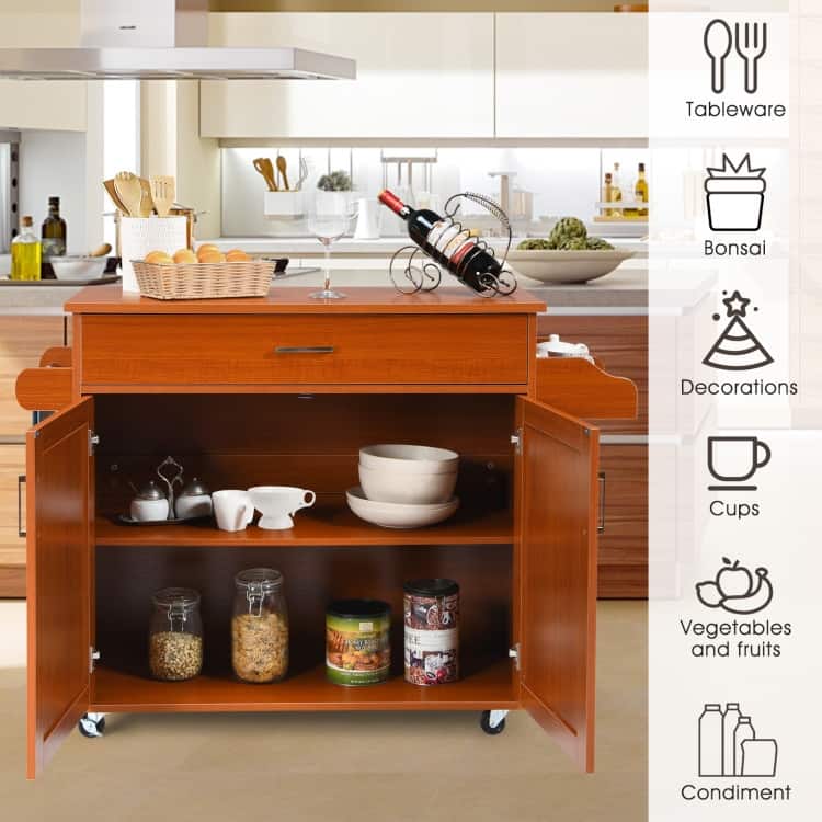Rolling Kitchen Island Cart with Towel and Spice Rack - 45.5" x 16" x 33.5"(L x W x H)