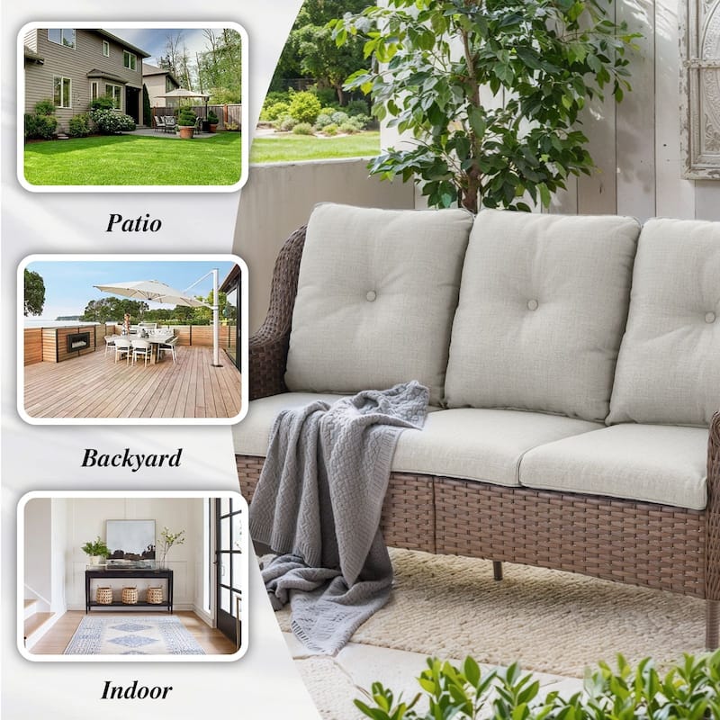 3-Seat Outdoor Patio Sofa Couch Brown - Beige