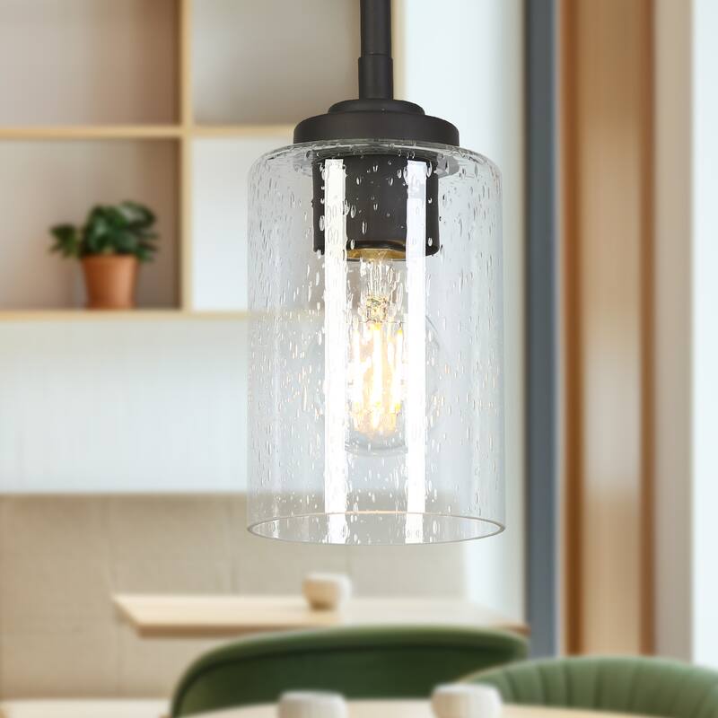 Modern 1-Light Pendant Glass Commercial Lighting - Oil-Rubbed Bronze - D3.9" x H7.2"