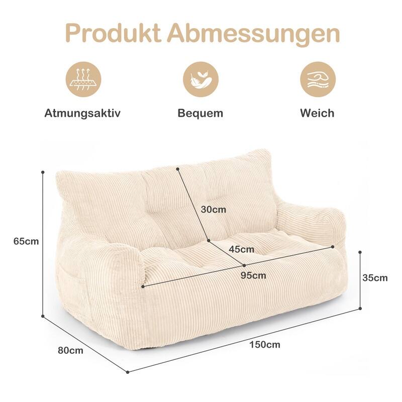 Pamapic Bean Bag Chair, Double Seater Corduroy Lazy Sofa