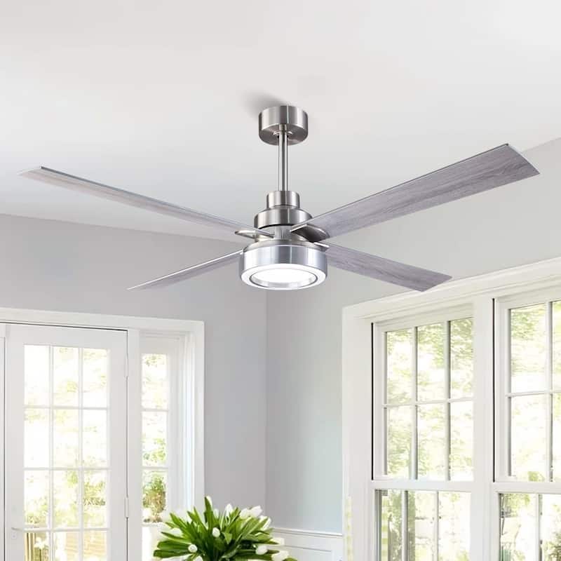 Vaczon 60" Modern Brushed Nickel Integrated LED Smart Ceiling Fan with Light and Remote, App Control
