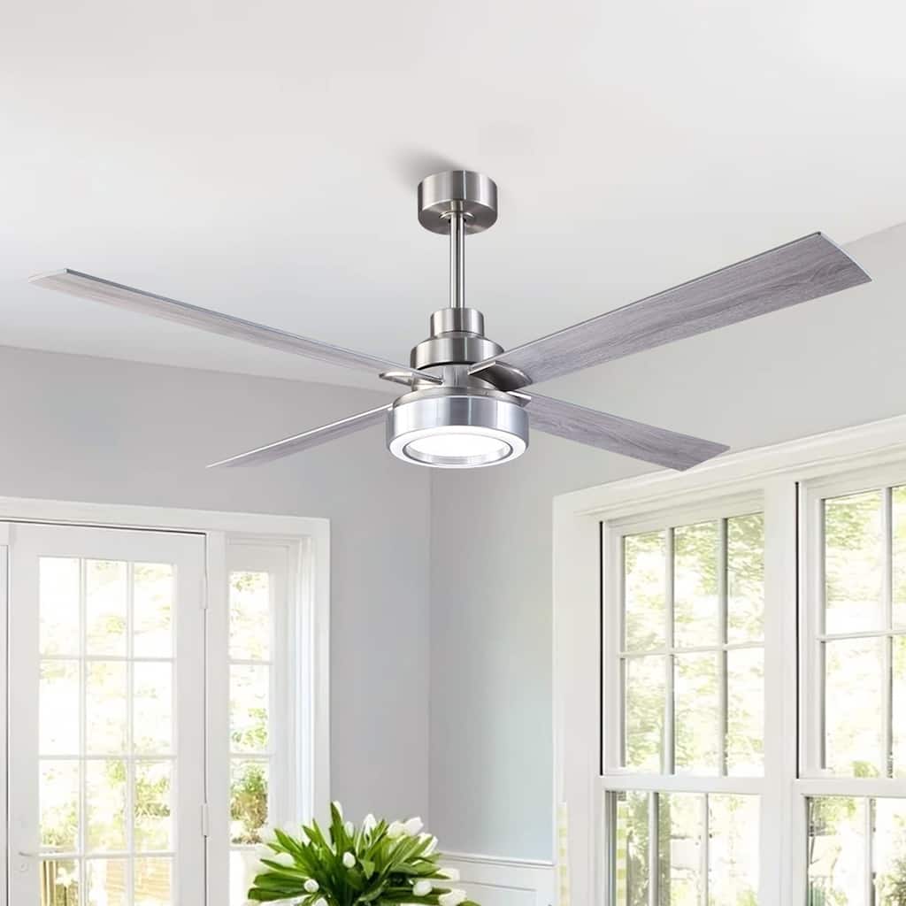 Vaczon 60" Modern Brushed Nickel Integrated LED Smart Ceiling Fan with Light and Remote, App Control