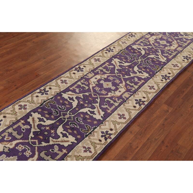 Purple Oushak Oriental Runner Rug Hand-Knotted Wool Carpet - 2'7" x 10'0"
