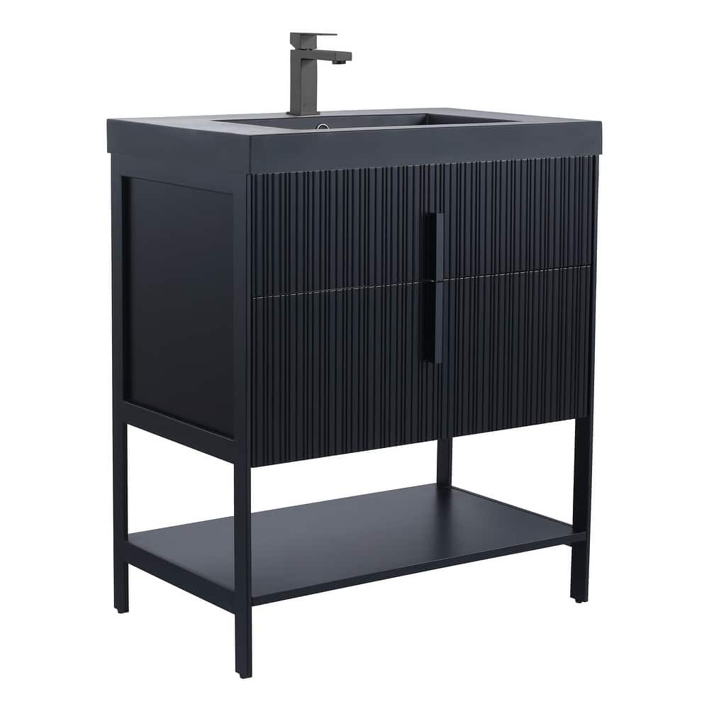 Fine Fixtures Serenity Modern Bathroom Vanity with Black Gel Acrylic Top