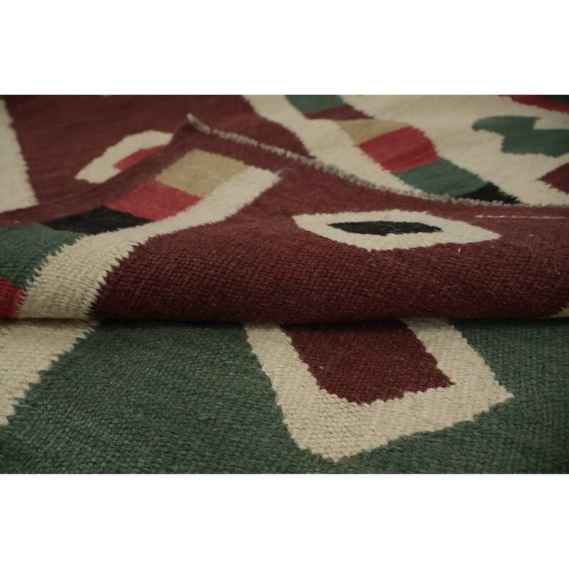 Hand Woven Oriental 100% Wool Carpet Southwestern Tribal Green Kilim Area Rug - 11' 8'' X 4' 11''