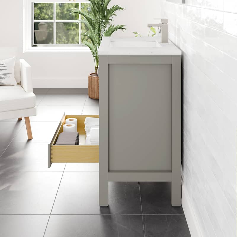 Eviva London 30"W Gray Bath Vanity with Carrara Quartz Vanity Top