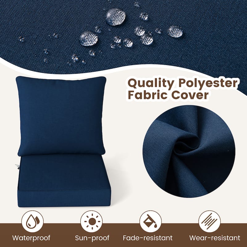 Deep Seat Chair Cushions with Backrest and Tie Belts for Patio or Home - 25" x 25" x 6"