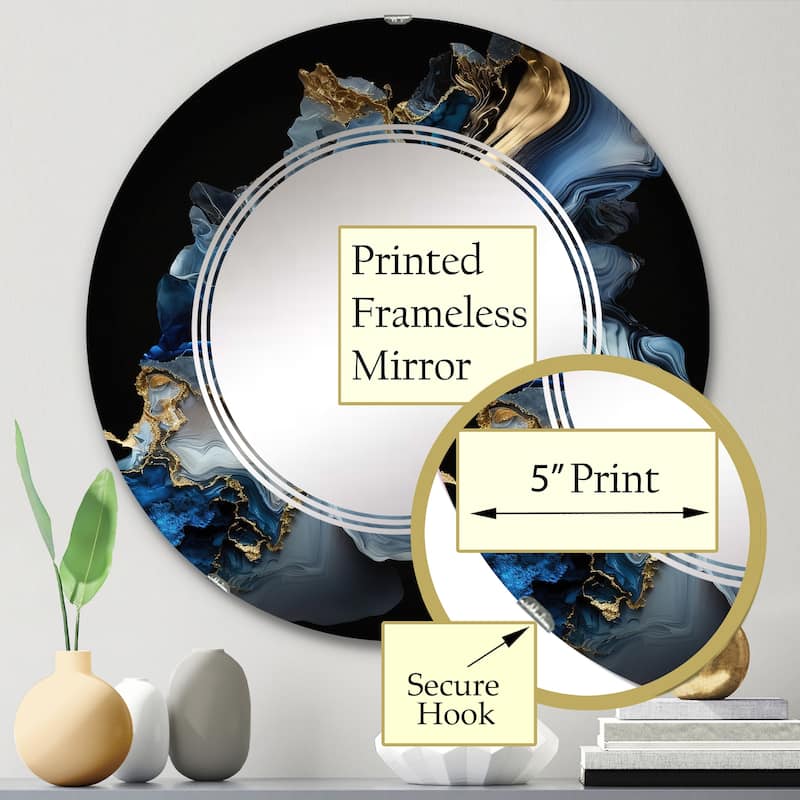 Designart 'Abstract Geode Marble Blue II' Printed Abstract Marble Wall Mirror