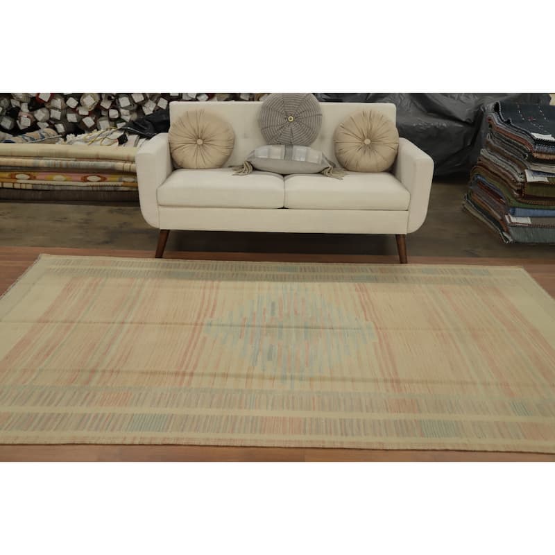 Hand Woven Oriental 100% Wool Carpet Southwestern Tribal Oranges & Rust Kilim Area Rug - 9' 0'' X 5' 9''
