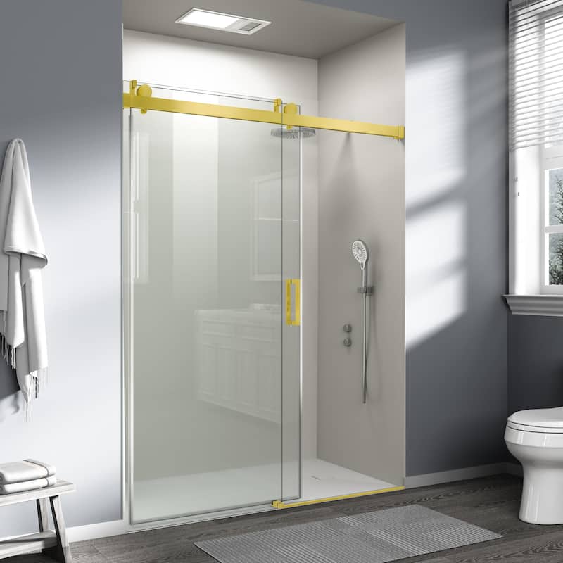 ABRUZZO 56-60" W x 76" H Frameless Soft-Closing Single Sliding Shower Door 1/4" (6mm) Explosion-Proof Tempered Glass