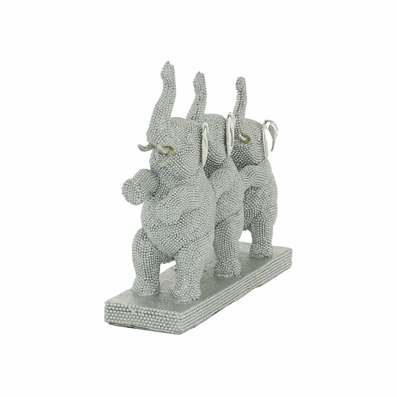 Silver Polystone Elephant Decorative Sculpture - 11 x 3 x 9