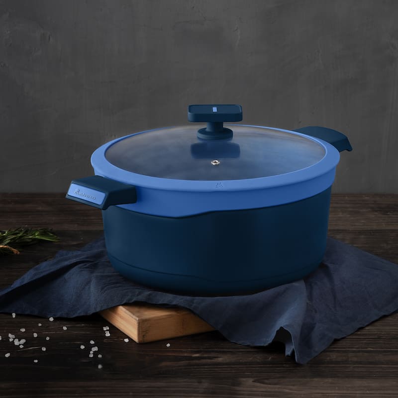 MasterPRO Gastro Diamond Collection MPUS14027BLU Durable Cast Aluminum 7.5-Quart Dutch Oven with Tempered Glass Lid