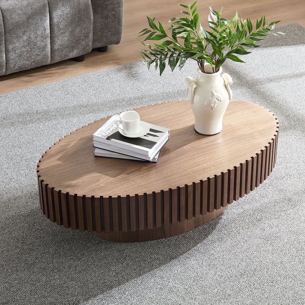 Modern Handcraft Drum Coffee Table Length 43.7 inch Ellipse Coffee Table for Living Room,Oval Small Coffee Table