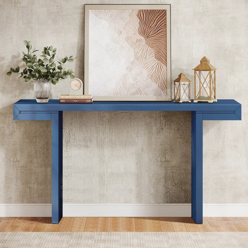 U-Style Large Console Table, Stylish Entryway Table with Geometric Design and Adjustable Feet