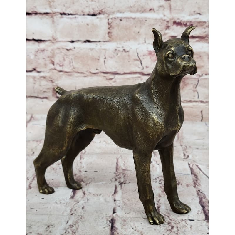 Boxer Imitative Dog Bronze Metal Statue Sculpture Collectible Decor Signed Art 8 Inches X 9 Inches