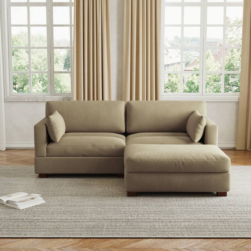 85in.W Corduroy Modular 3-Piece L-Shaped Sectional Sofa with Ottoman - Camel