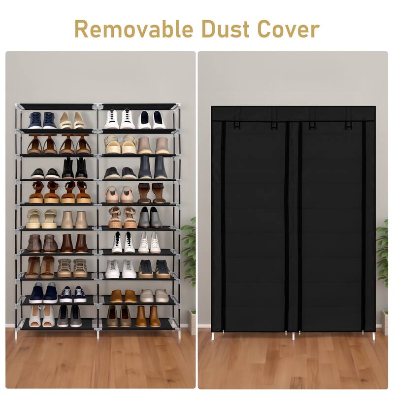 10-Tier Vertical Non-Woven Fabric Shoe Storage Rack with Iron Frame for Home Entryway - 45.25”W x 11.81”D x 62.99”H