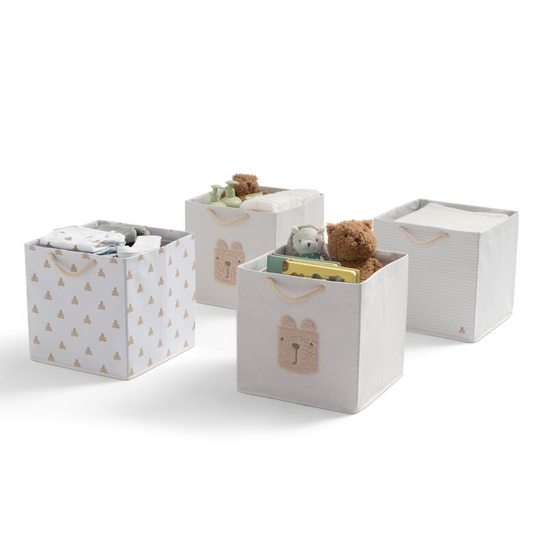 4-Pack Brannan Bear Fabric Storage Bins with Handles - Cappuccino