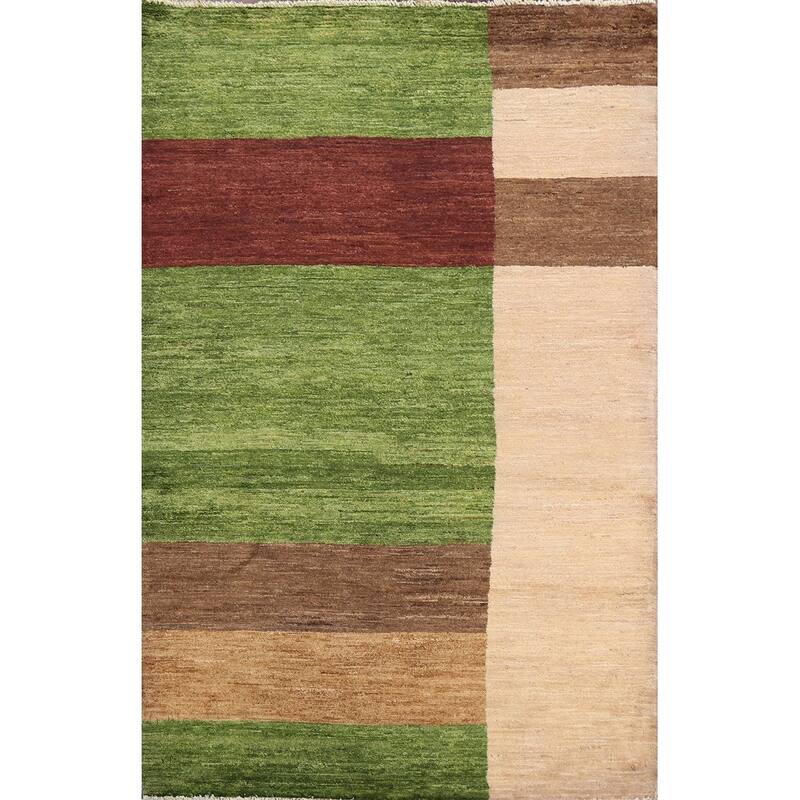 Hand Knotted Oriental 100% Wool Carpet Tribal Contemporary Green Gabbeh (kashkoli) Area Rug - 5' 1'' X 3' 5''