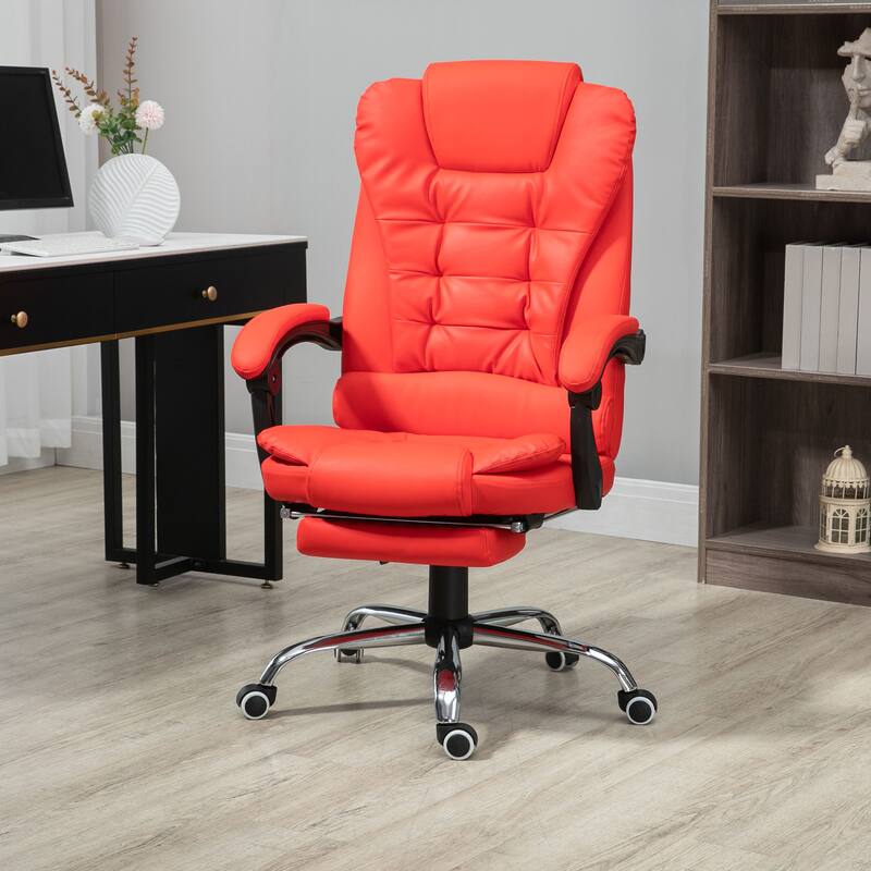 High Back Ergonomic PU Leather Executive Office Chair with Lumbar Support, Retractable Footrest, and Adjustable Height