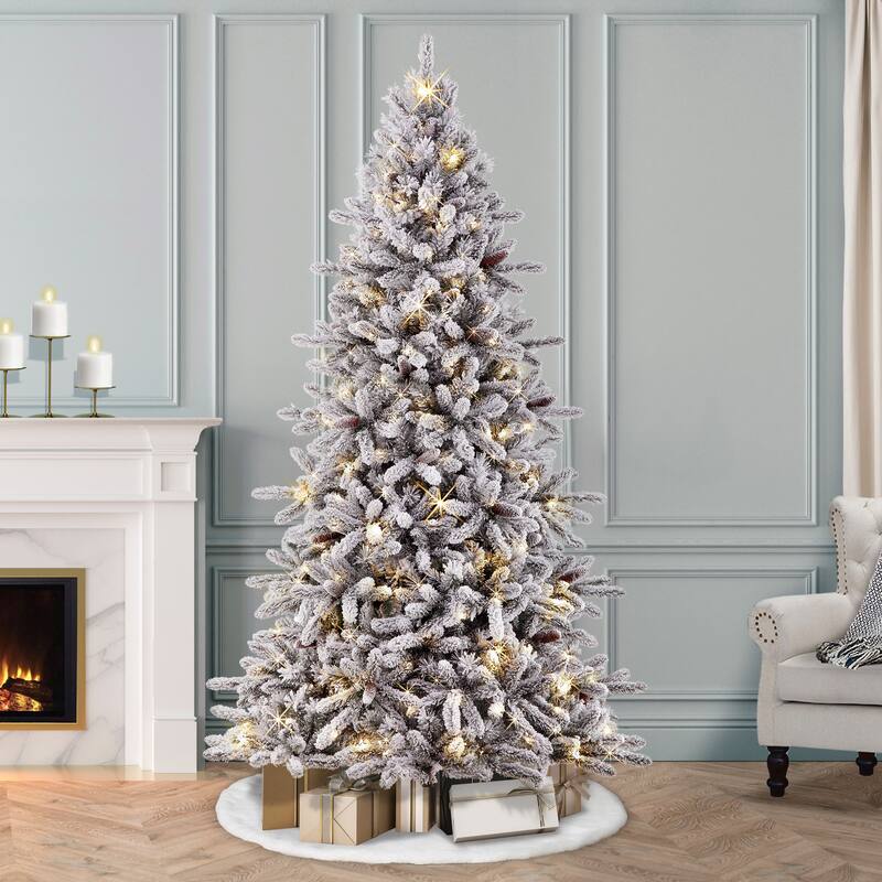Puleo International 6.5 ft. Pre-lit Flocked ‎Bennington Fir Artificial Christmas Tree