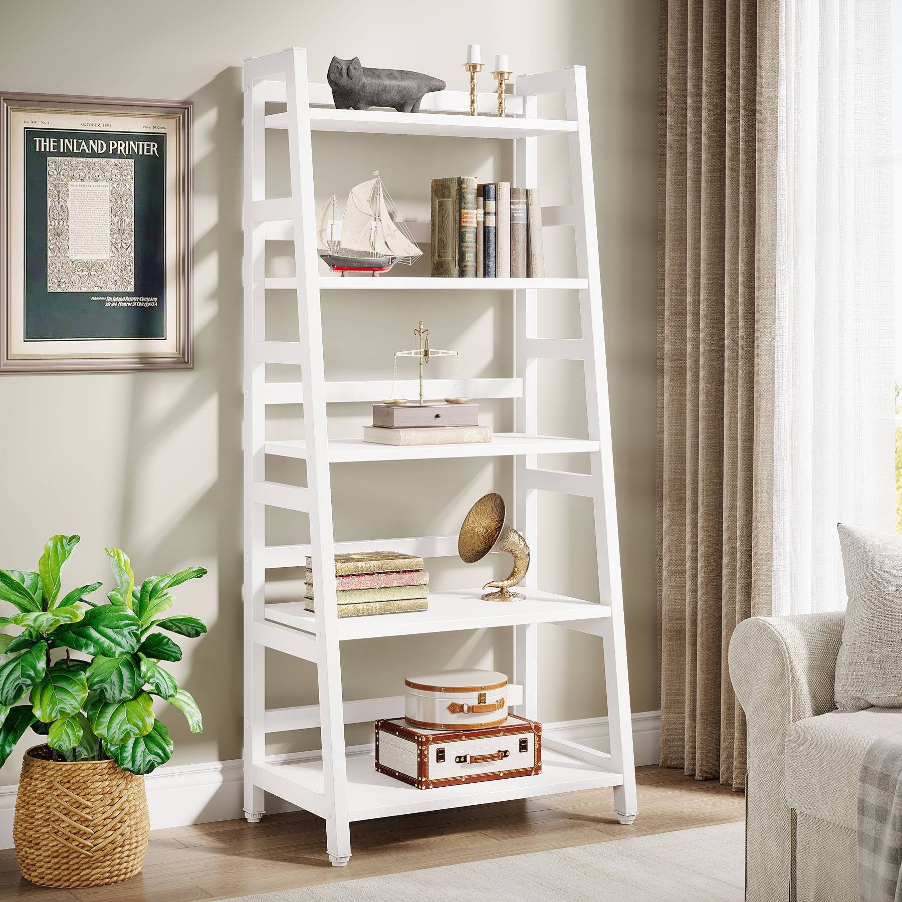 White Bookshelf Bookcase with Open Storage Shelf