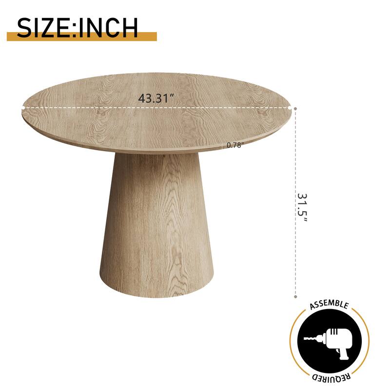 43 Inch Wooden Circular Dining Table, Modern Minimalist Round Table
