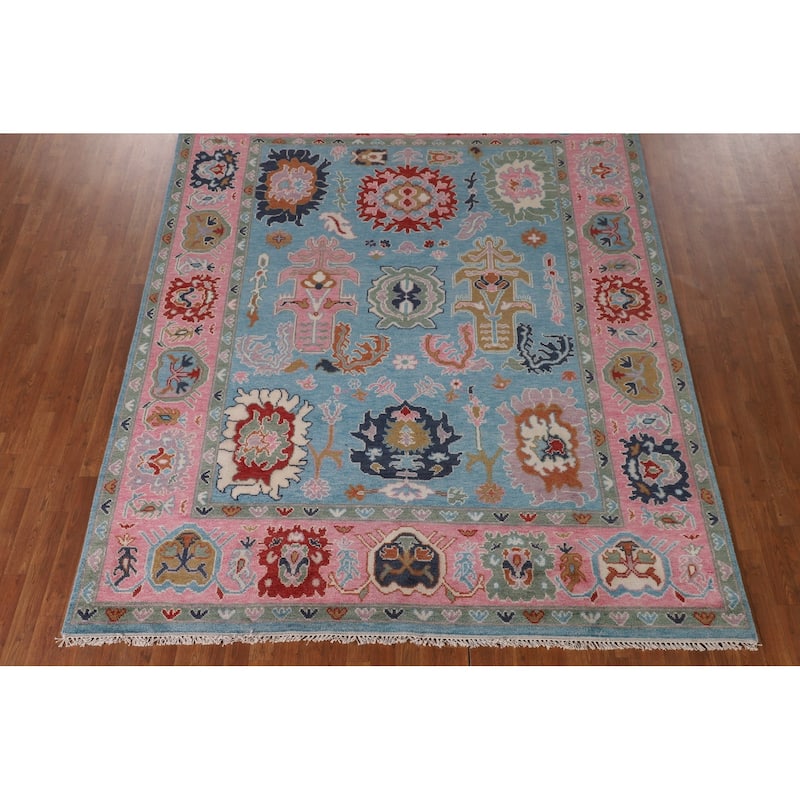 Light Blue Oushak Area Rug Handmade Oriental Wool Carpet - 7'11" x 9'11"