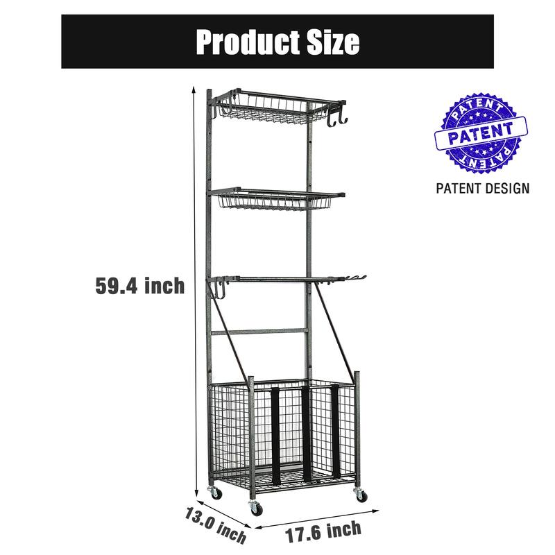 4 Tier Garage Storage Organizer for Sporting Goods Balls