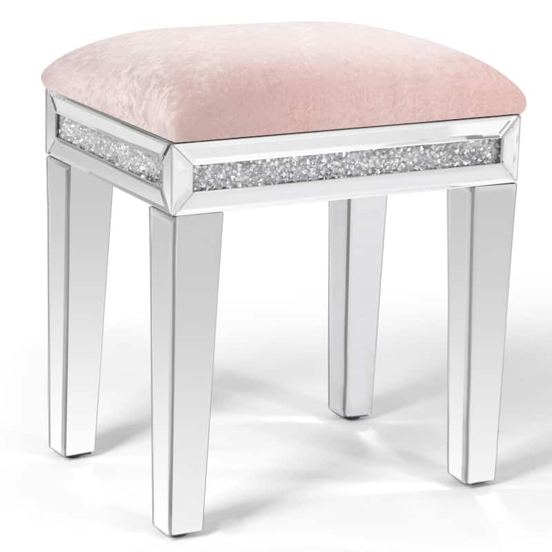 Mirror Diamond Vanity Stool with Velvet Upholstered Seat