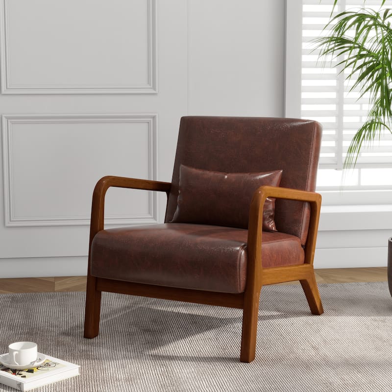 Mid Century Solid Wood Upholstered Accent Chair