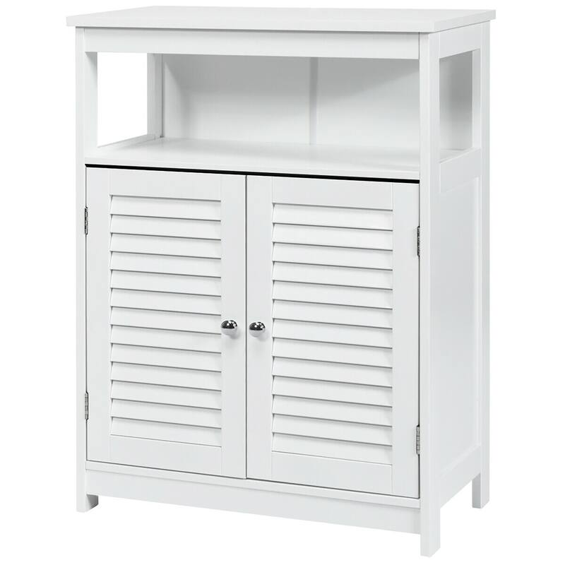 Costway Bathroom Storage Wood Floor Cabinet with Double Shutter Door