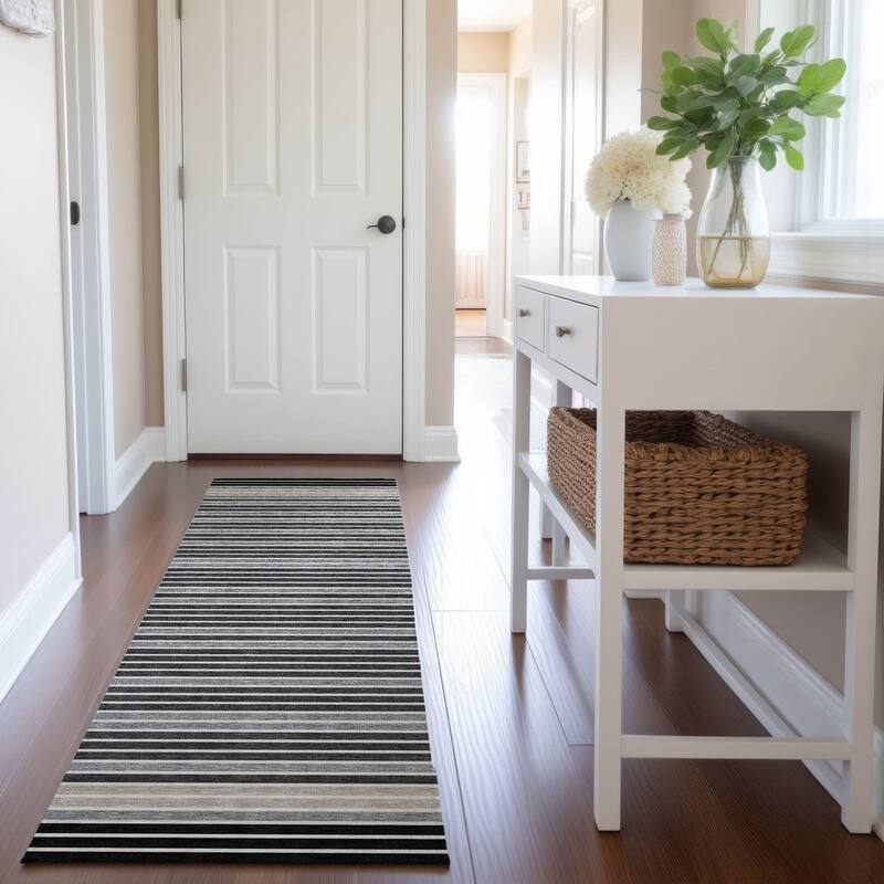 Premium Washable Super Soft Border Geo Mayfield Rug - Black - 2'3" x 7'6"