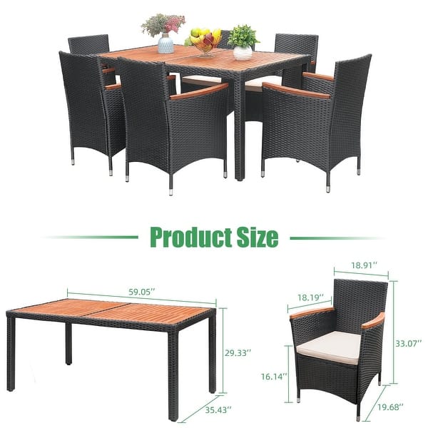 dimension image slide 1 of 2, Lacoo PE Wicker/ Acacia Wood Outdoor Patio Dining Set