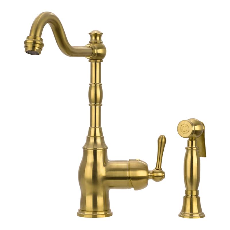 One-Handle Copper Widespread Kitchen Faucet with Side Sprayer - Brass Gold