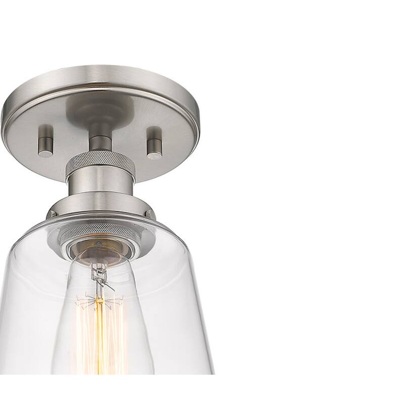 1 Light Mini Bell-Shaped Glass Semi-Flush Light in Nickel