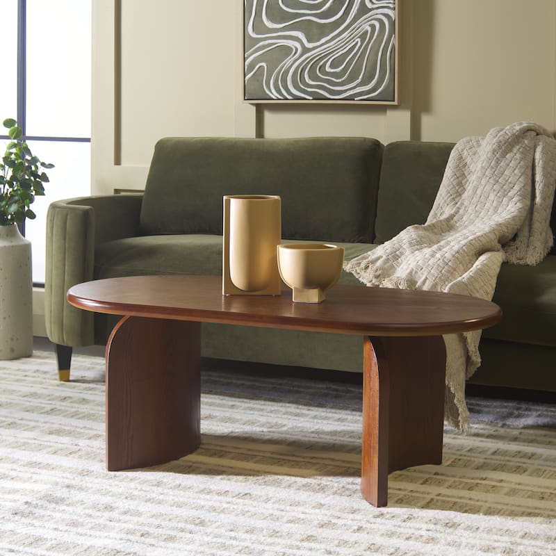 SAFAVIEH Chakun Oval Top Coffee Table - 47"W x 24"D x 18"H - Walnut
