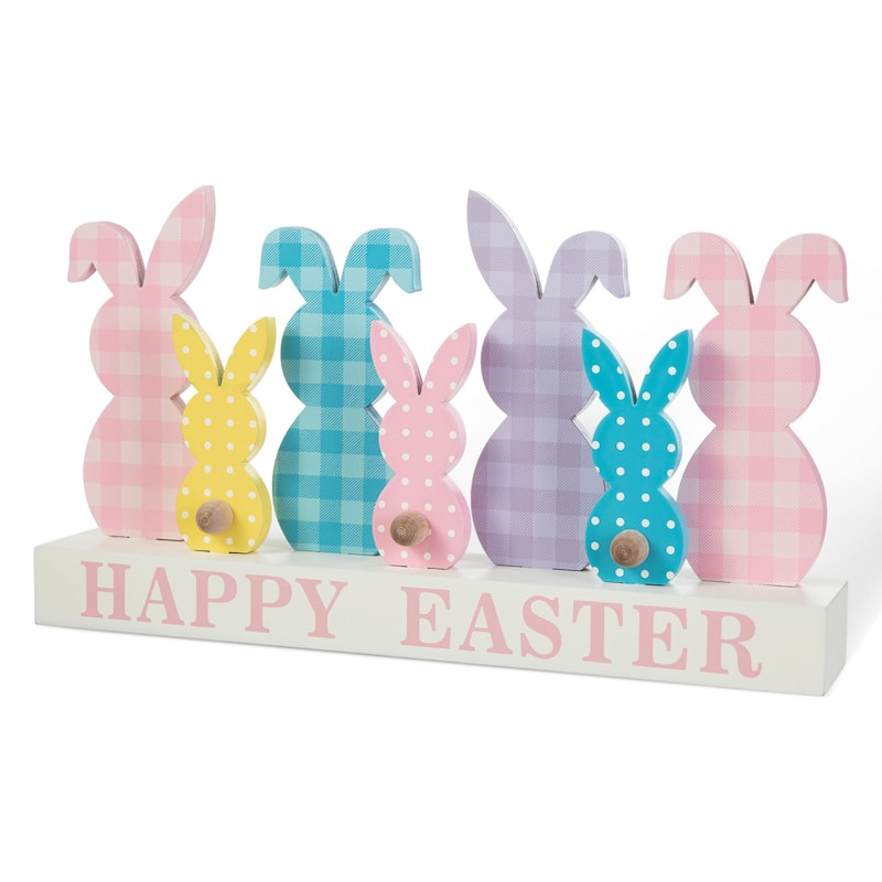 Glitzhome Easter Wooden/Metal Tulips/Bunny Family Spring Theme Table Decor