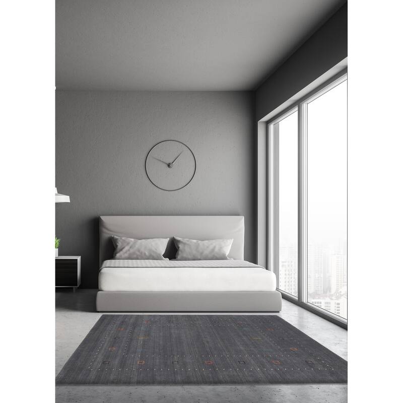 ECARPETGALLERY Hand Loomed Kashkuli Gabbeh Dark Grey Wool Rug - 5'2 x 6'11