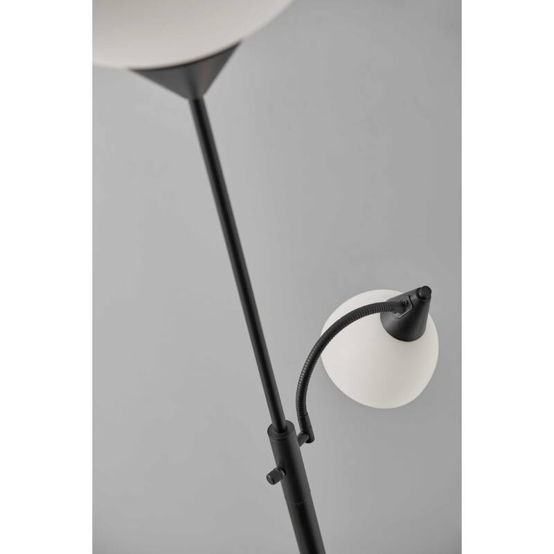 71-Inch Two Light Torchiere Floor Lamp Black Steel Base with Goose Neck Reading Lamp for Living Room - 71”H x 22”W x 14”D