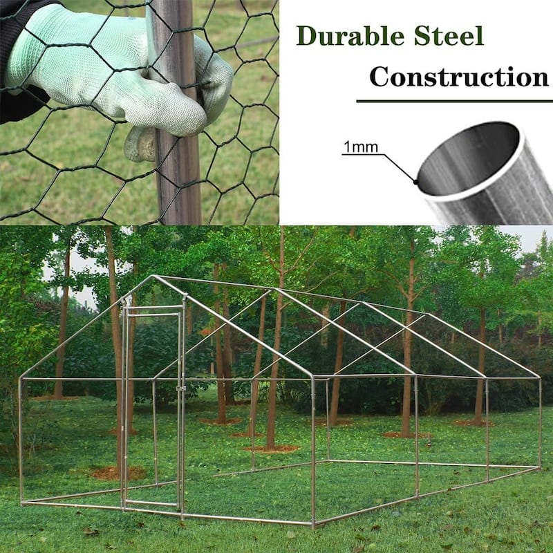 Large Chicken Coop Metal Chicken Run with Waterproof and Anti-Uv Cover