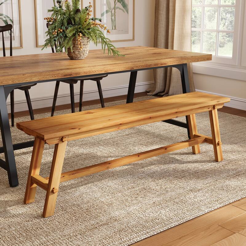 Solid Wood Indoor Dining Table Bench for Kitchen Dining Room - 55.12" L x 11.8" D x 17.72" H - Brown