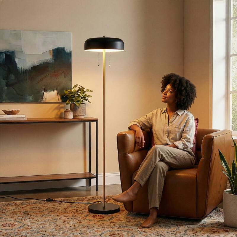 Trinity Modern Black and White Drum Shade Floor Lamp